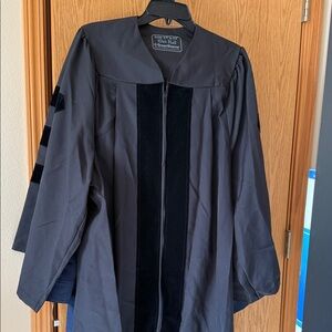 Doctorate Graduation Gown and cap in Black by Oak Hall. Comes with accessories.